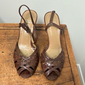 Stuart Weitzman Stunning Brown High Heels leather, Open Toe with strap,